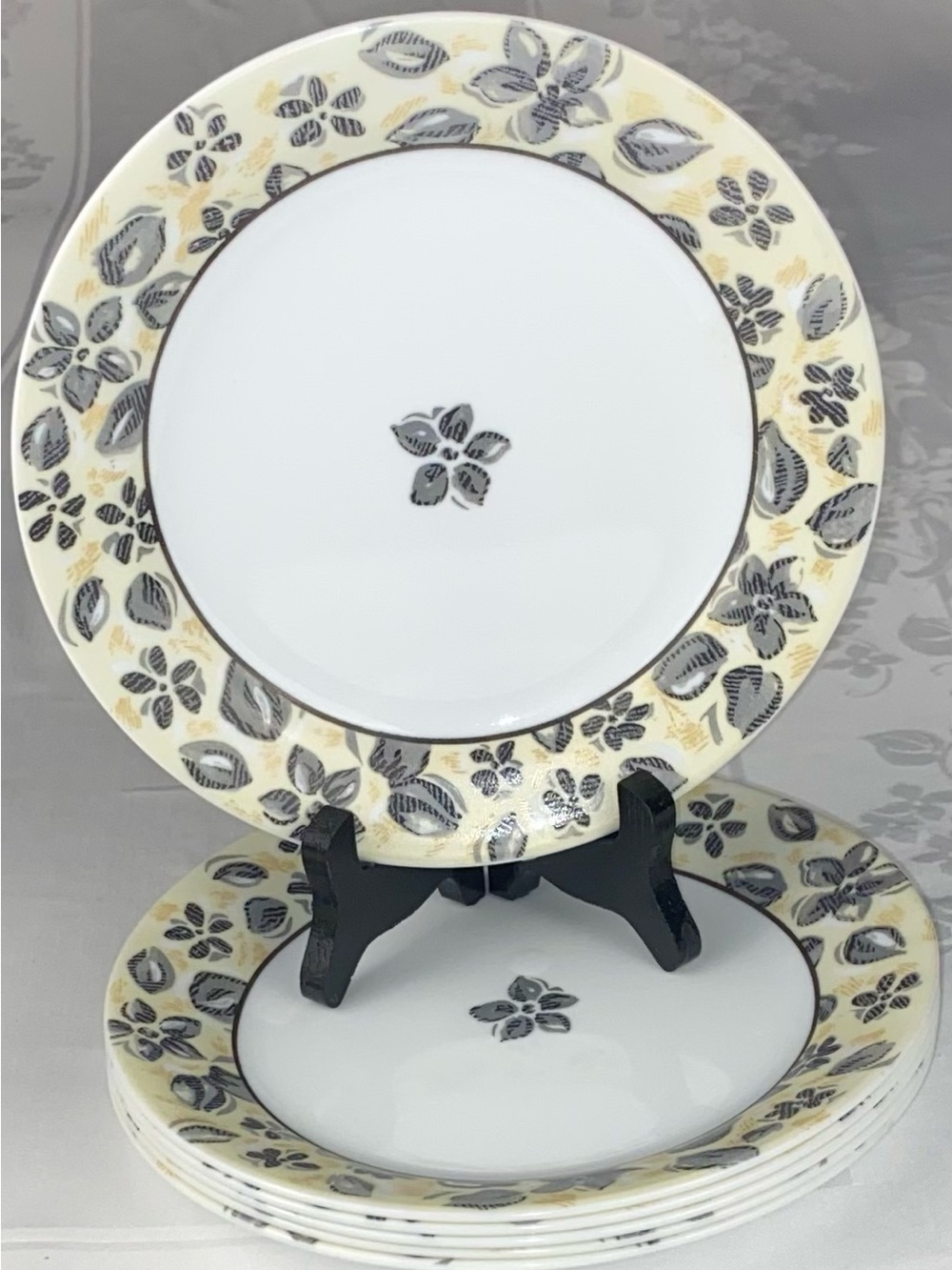 Corelle Charlotte 7.25” Dessert Plates - Set of 6 Gary and Yellow Border